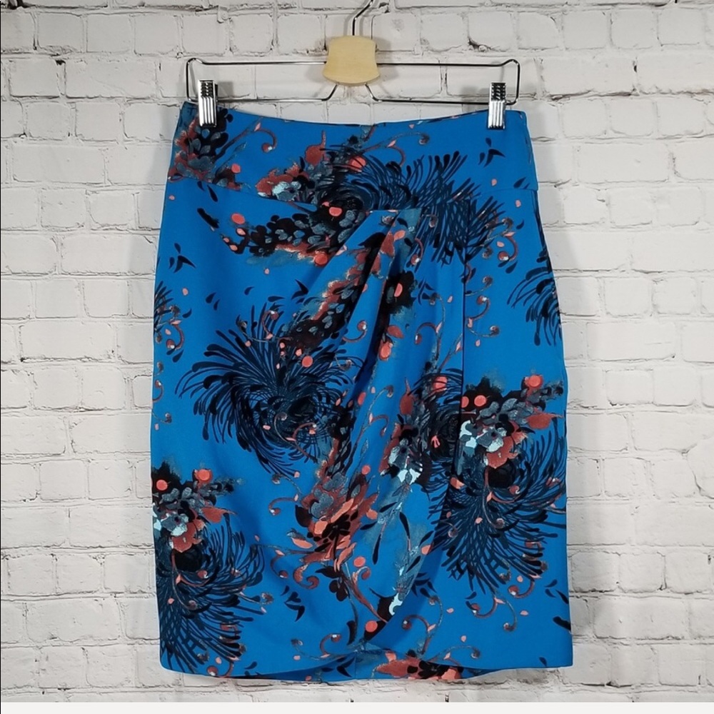 Eva Mendes for New York & Company Blue Floral Pencil Skirt